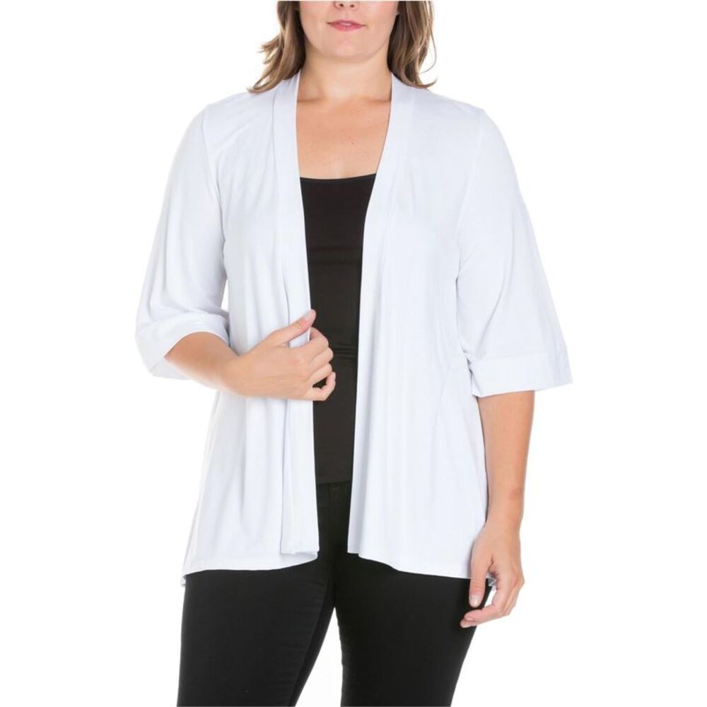 24seven Womens Loose Fit Cardigan Sweater, White, Plus Size, 2X, DM